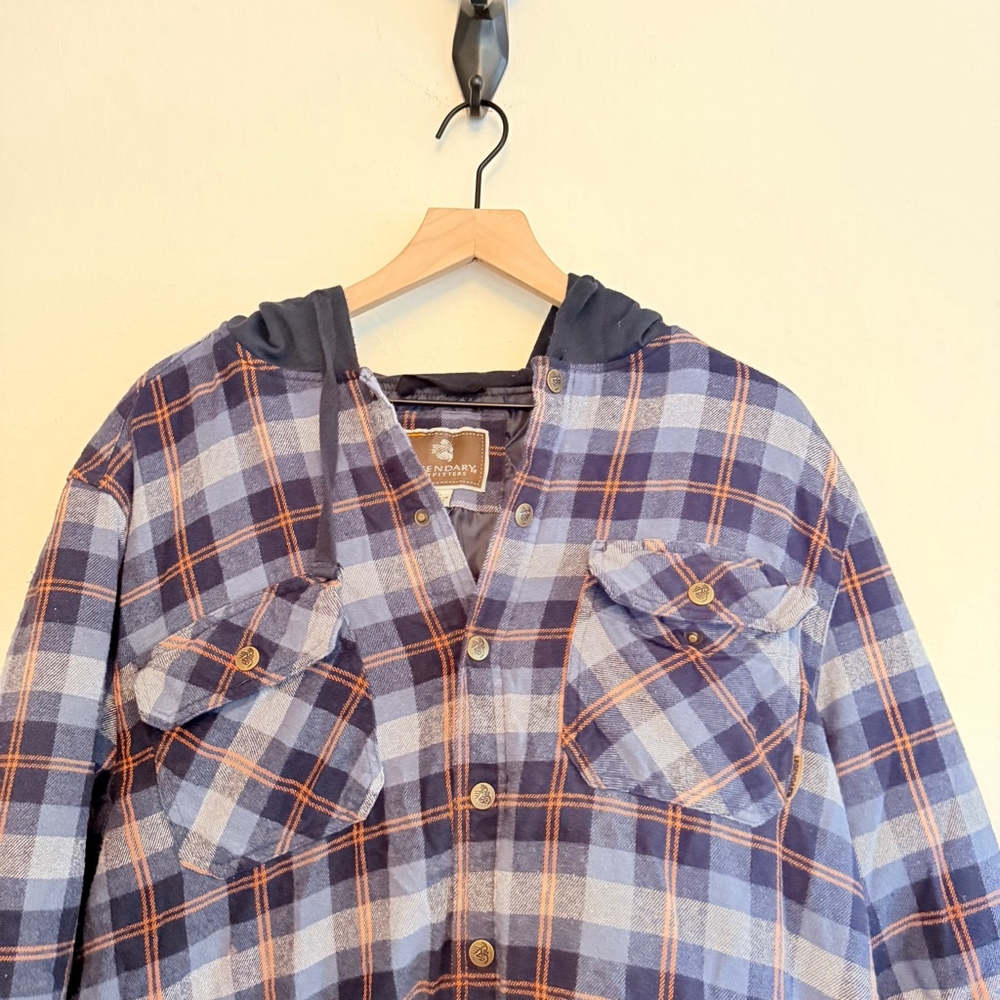 Legendary Outfitters Men's Blue/Orange Plaid Flannel Shirt Jacket Size Large - Picture 3 of 6